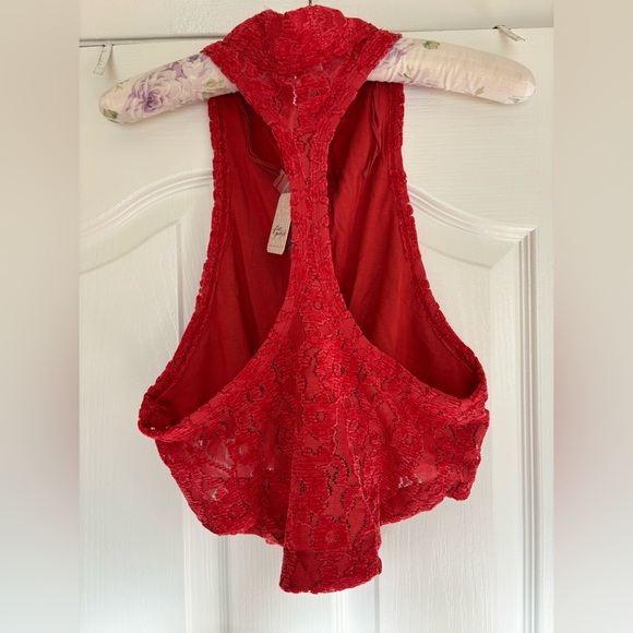 FREE PEOPLE Red Floral Velvet & Lace Button Front Vest Top Medium NWT - Picture 6 of 12